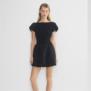 Aritzia Black Smocked Puff-Sleeve Mini